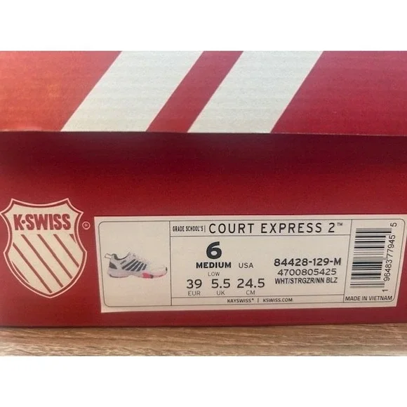 K-Swiss Kids Court Express 2 Tennis Shoes White/Stargazer/Neon - Big Kid Size 6 - Picture 12 of 13